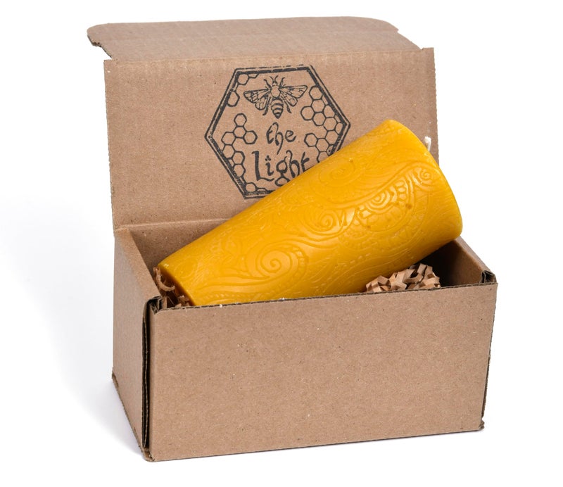 Bee The Light BeeTheLight Beeswax Pillar Candle - 100% Pure Bees Wax - Choose Your Size and Color - Up to 72 Hour Burn Time - Approx. 2x3, 3x4, 3x6 - Unscented - Natural Light Honey Scent (Natural Yellow, Large) - Image 1
